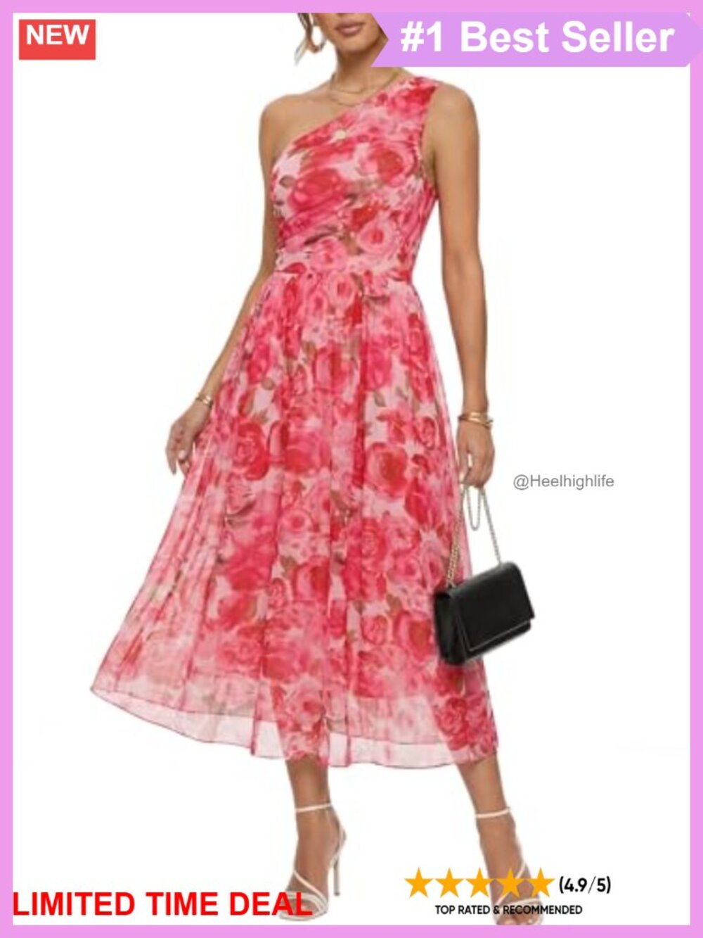 One Shoulder Ruched Mesh Midi Floral Dress Asymmetric Sleeveless
